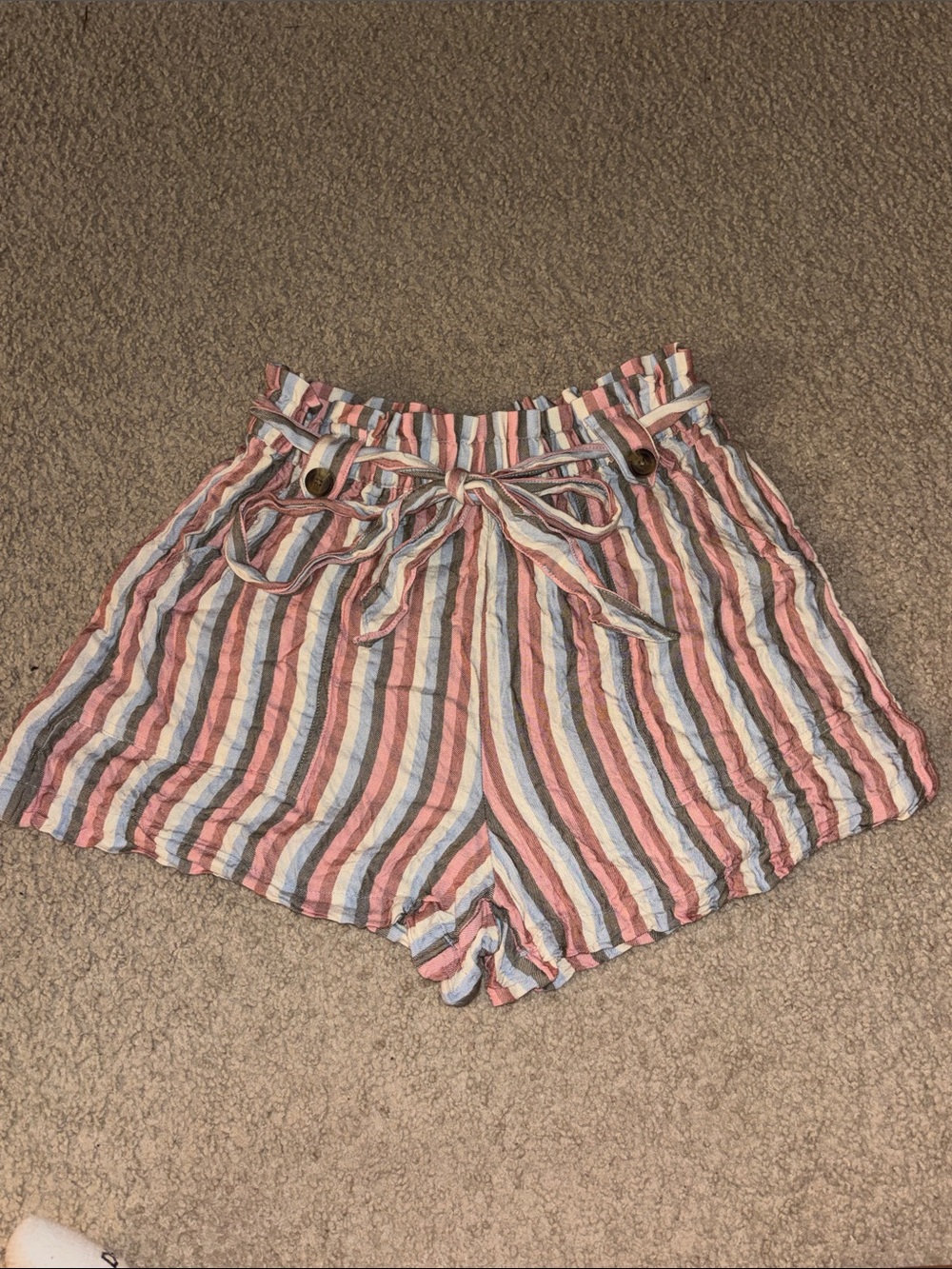 American Eagle Outfitters Striped High Waist Shorts in Pink, Blue & Cream